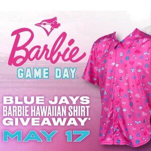 as new❤️rare Toronto Blue Jays Barbie Button Down Hawaiian Shirt Pink SGA Jersey